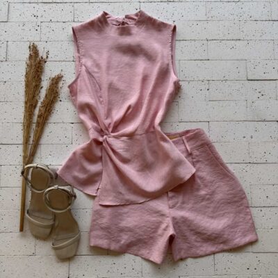 Dondoca_com_br Conjunto Blusa Detalhe Nozinho E Short Rosa