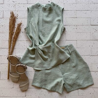 Dondoca_com_br Conjunto Blusa Detalhe Nozinho E Short Verde