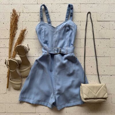 Dondoca_com_br Macaquinho Marrant Alca Drapeada E Cinto Azul