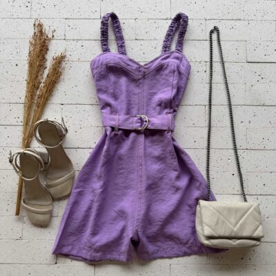 Dondoca_com_br Macaquinho Marrant Alca Drapeada E Cinto Lilas