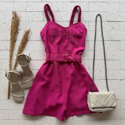 Dondoca_com_br Macaquinho Marrant Alca Drapeada E Cinto Pink