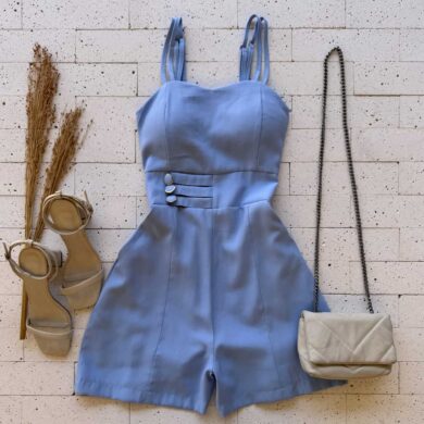 Dondoca_com_br Macaquinho Marrant Detalhe Botoes Na Cintura Azul