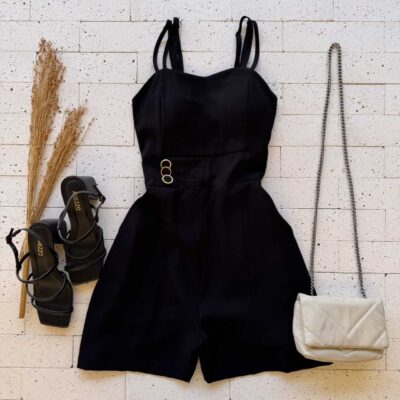 Dondoca_com_br Macaquinho Marrant Detalhe Botoes Na Cintura Preto