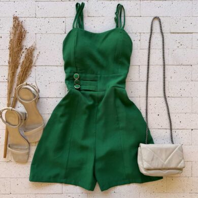 Dondoca_com_br Macaquinho Marrant Detalhe Botoes Na Cintura Verde