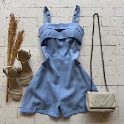 Dondoca_com_br Macaquinho Marrant Detalhe Pregas No Decote Azul