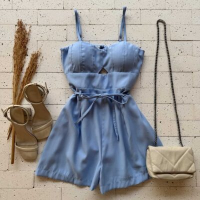 Dondoca_com_br Macaquinho Marrant Detalhe Vinco No Busto E Cordao Azul