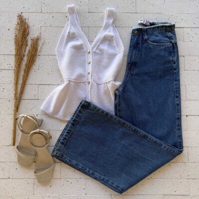 Dondoca_com_br Regata Modal Peplum Detalhe Botoes Off