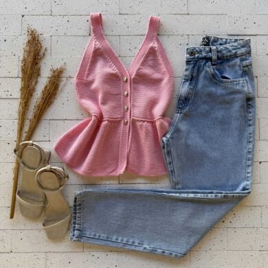 Dondoca_com_br Regata Modal Peplum Detalhe Botoes Rose