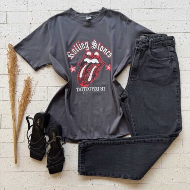 Dondoca_com_br T Shirt Algodao Estampa Banda Rock Grafite