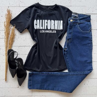 Dondoca_com_br T Shirt Algodao Estampa California Los Angeles Preto