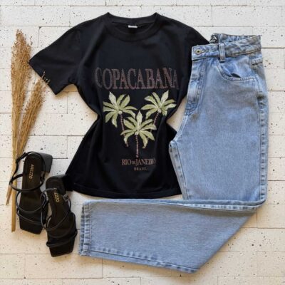 Dondoca_com_br T Shirt Algodao Estampa Copacabana Preta