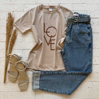 Dondoca_com_br T Shirt Algodao Estampa Love Bege