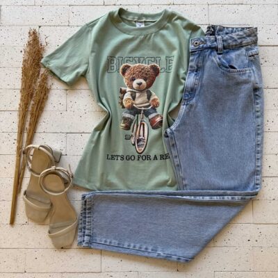 Dondoca_com_br T Shirt Algodao Estampa Urso De Bicicleta Verde