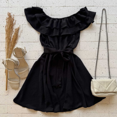 Dondoca_com_br Vestido Ciganinha Com Cinto Faixa Preto