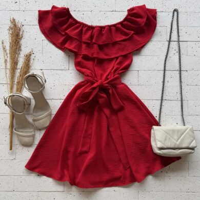 Dondoca_com_br Vestido Ciganinha Com Cinto Faixa Vermelho