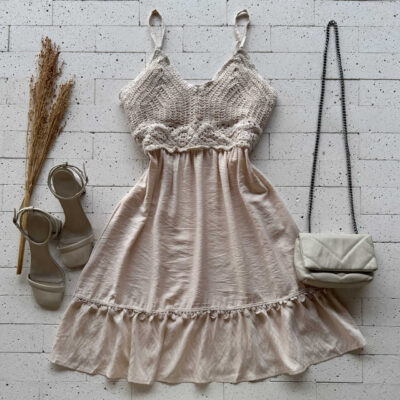 Dondoca_com_br Vestido Detalhe Busto Em Croche Bege