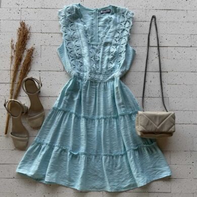 Dondoca_com_br Vestido Gripier Detalhado E Camadas Azul