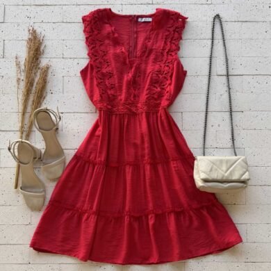 Dondoca_com_br Vestido Gripier Detalhado E Camadas Vermelho