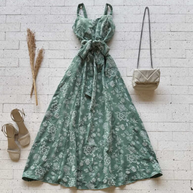 Dondoca_com_br Vestido Longo Bordado Alcinha E Amarracao Fixa Verde 2