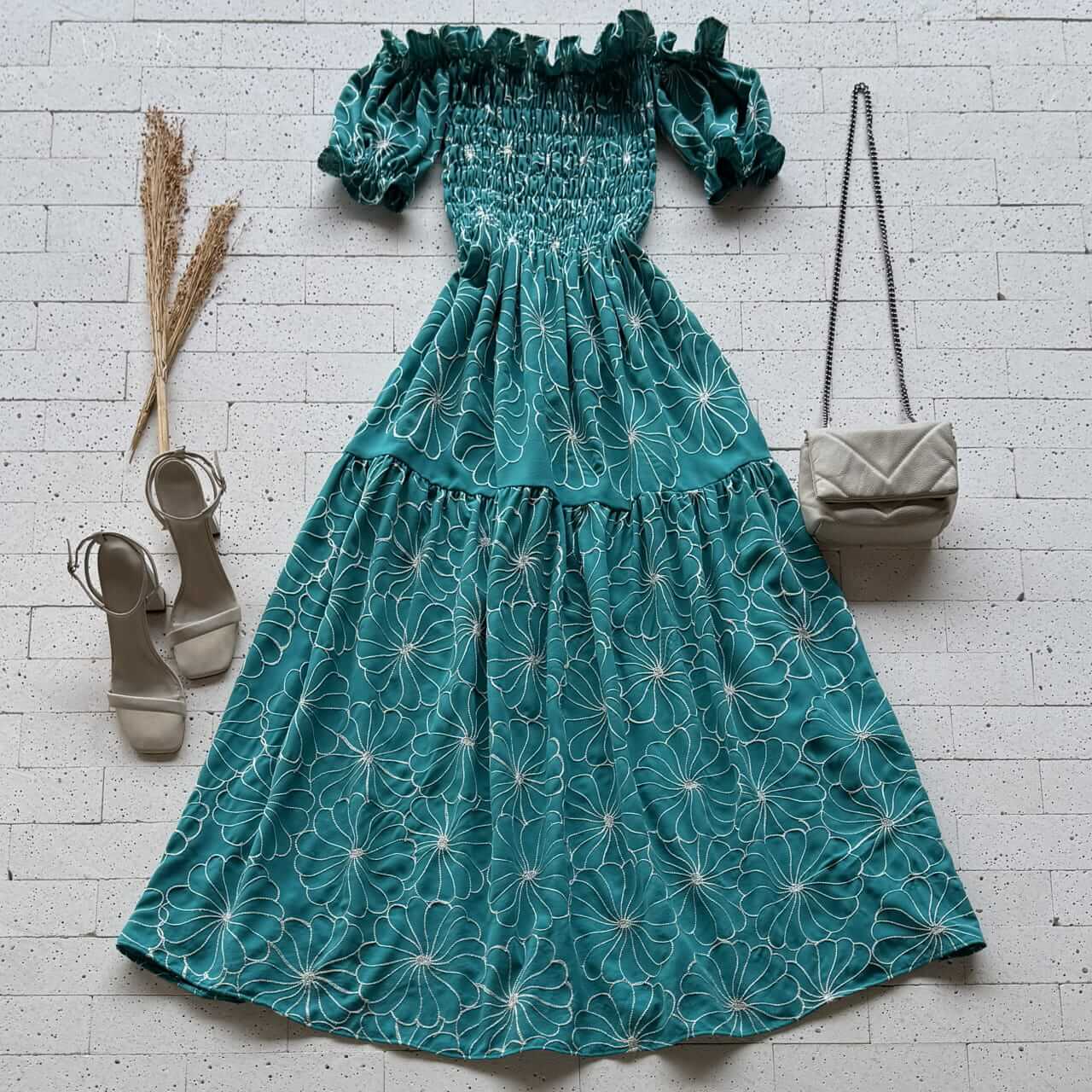 Dondoca_com_br Vestido Longo Ciganinha Bordado E Busto Lastex Turquesa Dondoca_com_br Vestido Longo Ciganinha Bordado E Busto Lastex Turquesa