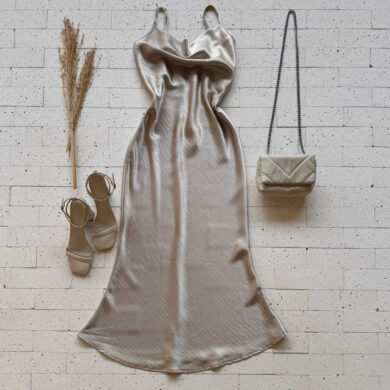 Dondoca_com_br Vestido Midi Alcinha Acetinado Bege