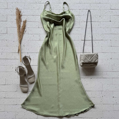Dondoca_com_br Vestido Midi Alcinha Acetinado Verde