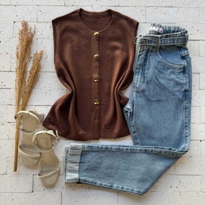 Dondoca_com_br Blusa Modal Detalhe Botoes Marrom