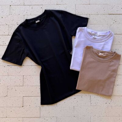 Dondoca_com_br Kit Camiseta Feminina Premium 3 Pecas Preta Off E Nude