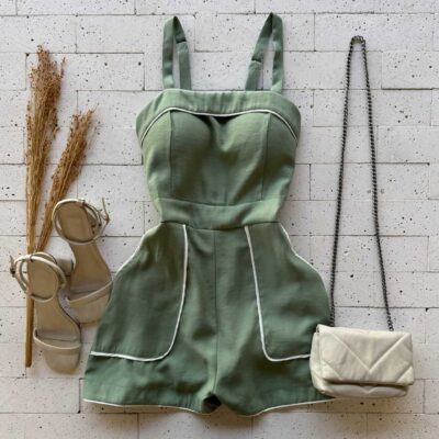 Dondoca_com_br Macaquinho Marrant Detalhe Bicolor Verde Oliva