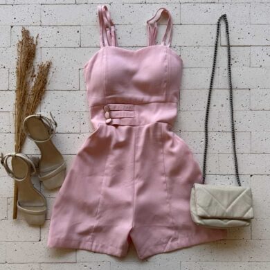 Dondoca_com_br Macaquinho Marrant Detalhe Botoes Na Cintura Rosa