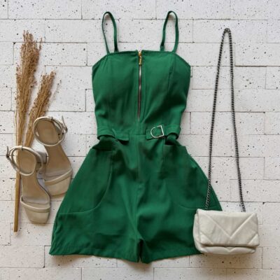 Dondoca_com_br Macaquinho Marrant Detalhe Ziper Verde