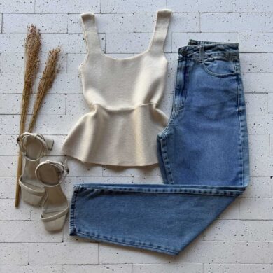 Dondoca_com_br Regata Modal Peplum Basic Creme