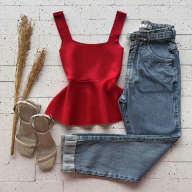 Dondoca_com_br Regata Modal Peplum Basic Vermelho 2