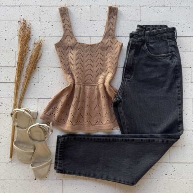 Dondoca_com_br Regata Modal Peplum Ponto Detalhado Nude