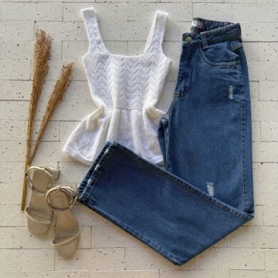 Dondoca_com_br Regata Modal Peplum Ponto Detalhado Off