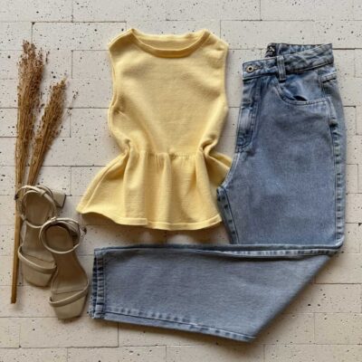 Dondoca_com_br Regata Modal Peplum Sem Decote Amarela