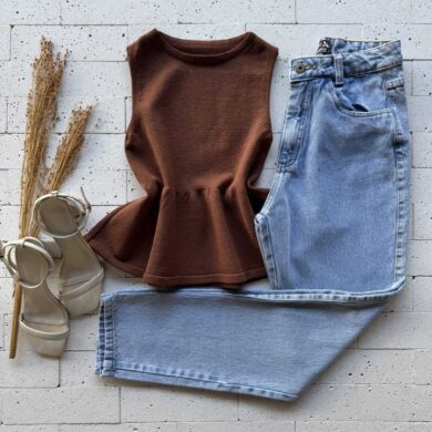 Dondoca_com_br Regata Modal Peplum Sem Decote Marrom