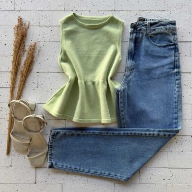 Dondoca_com_br Regata Modal Peplum Sem Decote Pistache