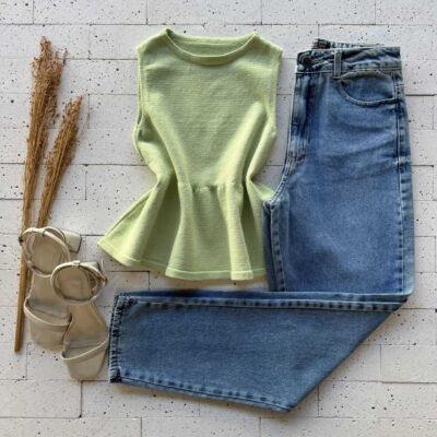 Dondoca_com_br Regata Modal Peplum Sem Decote Pistache