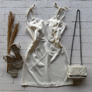 Dondoca_com_br Vestido Alfaiataria Alca Lacinho E Aplique Flor Off