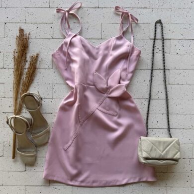 Dondoca_com_br Vestido Alfaiataria Alca Lacinho E Aplique Flor Rosa