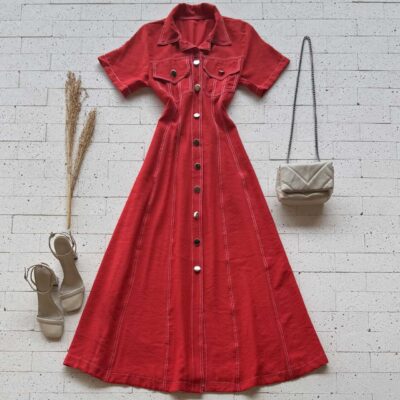 Dondoca_com_br Vestido Chemise Longuete Pistache Vermelho