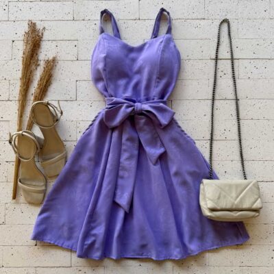 Dondoca_com_br Vestido Crepe Detalhado Alcinha E Cinto Faixa Lavanda