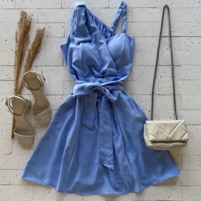 Dondoca_com_br Vestido Detalhado Laco No Ombro E Amarracao Fixa Azul Copia