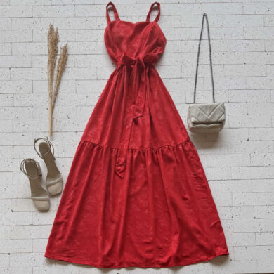 Dondoca_com_br Vestido Longo Detalhado Alcinha E Amarracao Fixa Vermelho