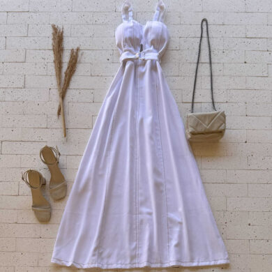 Dondoca_com_br Vestido Longuete Marrant Detalhe Abertura E Cinto Off