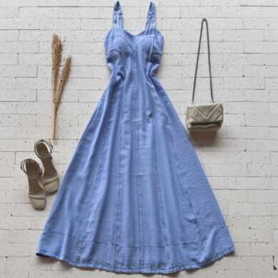 Dondoca_com_br Vestido Longuete Marrant Pespontado Azul