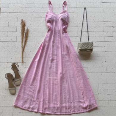 Dondoca_com_br Vestido Longuete Marrant Pespontado Rosa