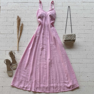 Dondoca_com_br Vestido Longuete Marrant Pespontado Rosa