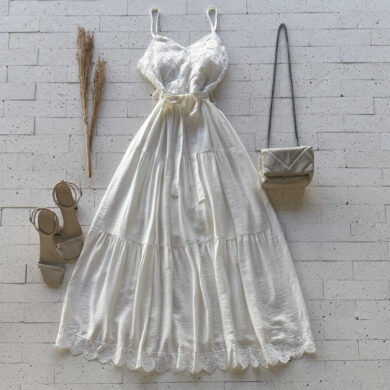 Dondoca_com_br Vestido Midi Detalhado Em Gripier Com Cinto Faixa Off